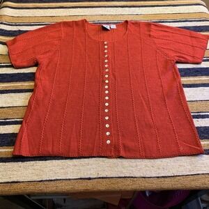 Vintage Knit Short Sleeve Sweater Cardigan Red Cottagecore Granny Twee‎ 18/20